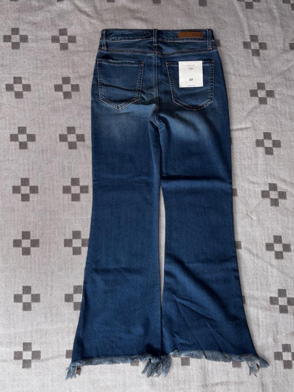 Cello Dark Blue Distressed Flare Jeans with Frayed Hem 7 - Picture 3 of 6